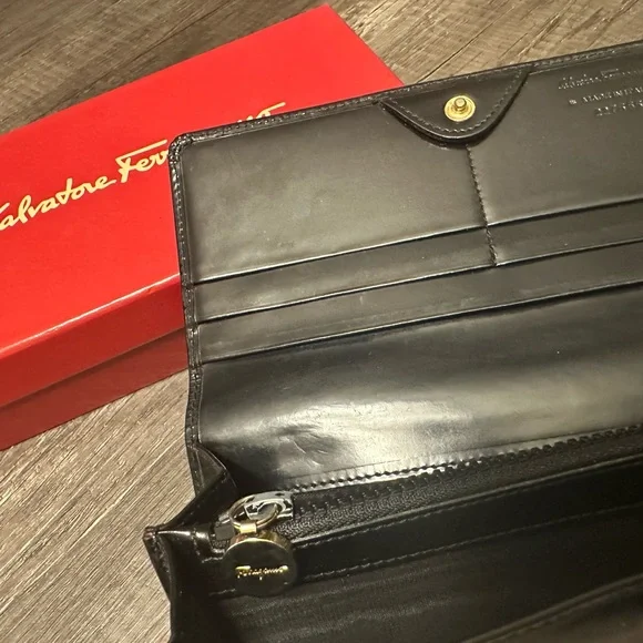 Salvatore Ferragamo Black Patent Leather Clutch
